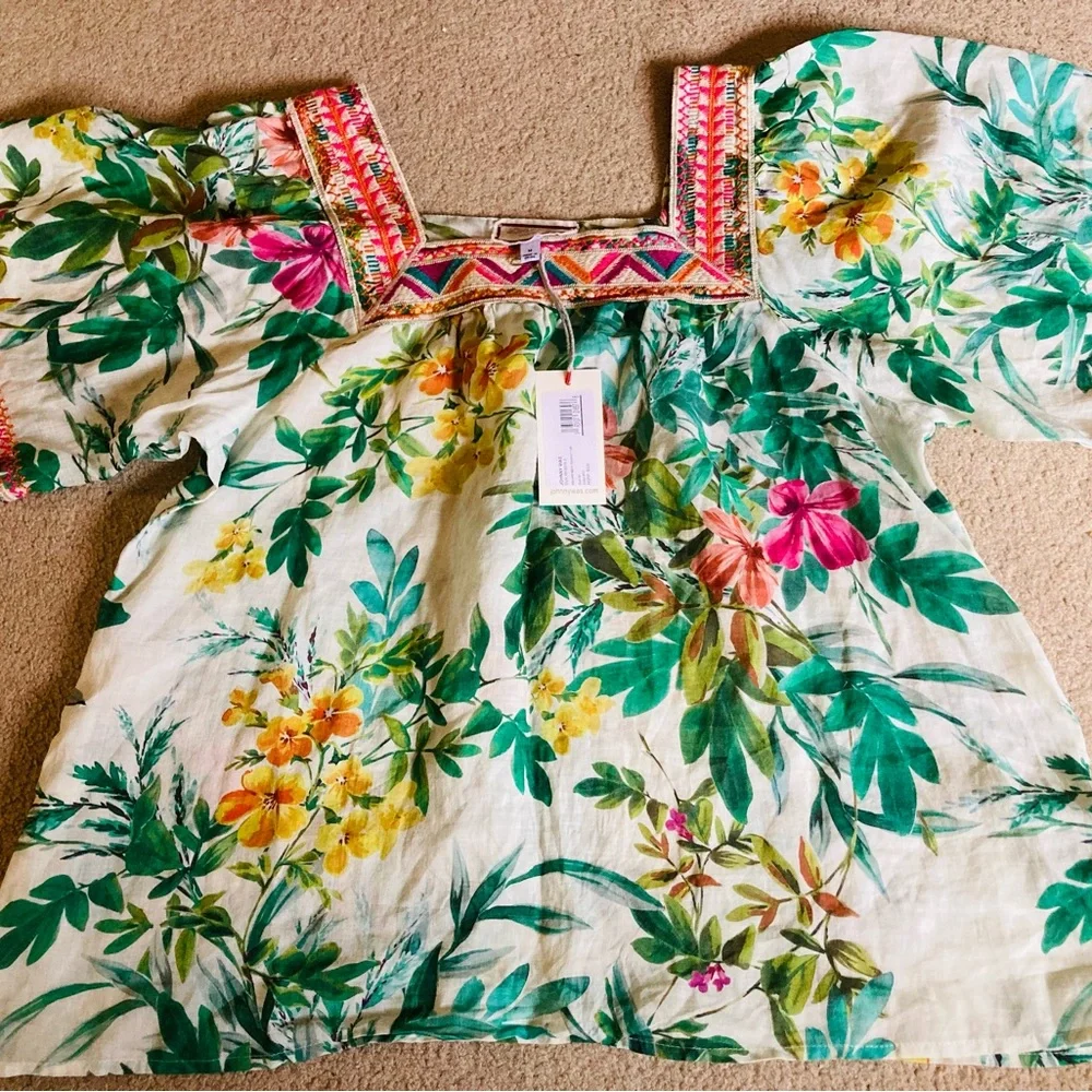 Johnny Was embroidered square neck peasant top boho NWT - Picture 1 of 14